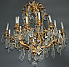 French, Louis XV style, bronze d'ore and cut glass, twelve-light chandelier