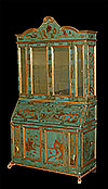Italian, Baroque period, chinoiserie, painted and parcel-gilt secretaire bookcase