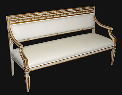 Italian, Neoclassical, crme painted and parcel-gilt settee