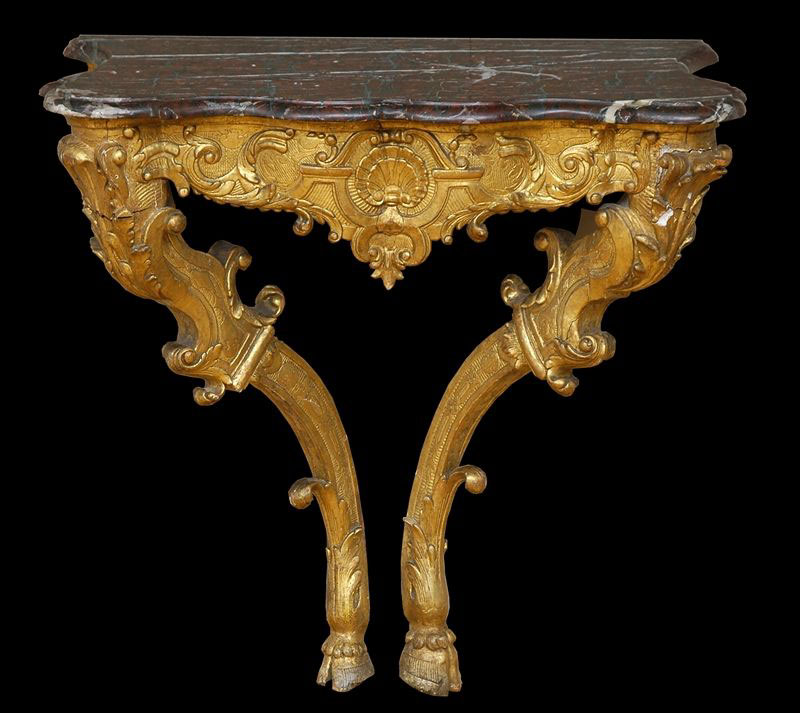 Fine, French, Regence period, carved giltwood console
