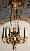 Very fine, French, Neo-classical style, bronze d'ore and patinated bronze, six-light chandelier