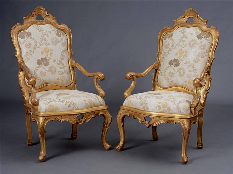 Pair of Rococo Craved Louis XV Style Armchairs