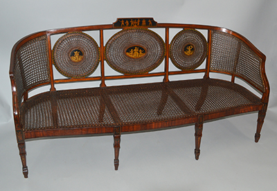 English, George III period cane settee