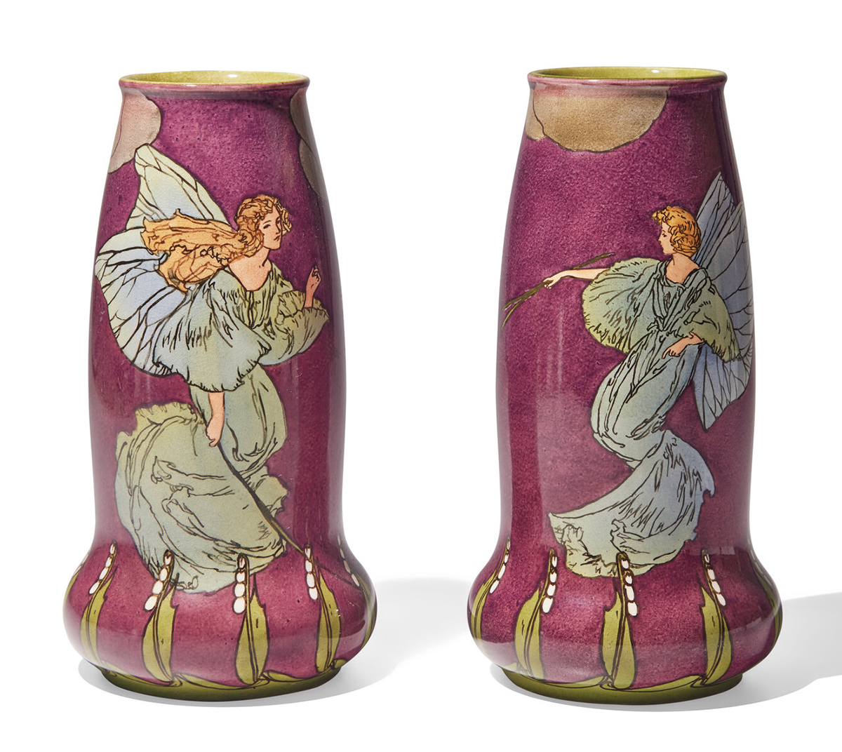 Pair of hand-decorated Doulton Lambeth pottery 