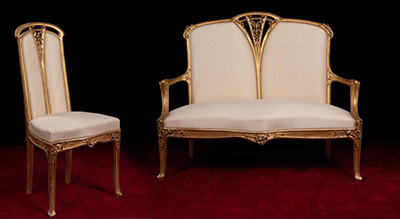 French, Art Nouveau period canape and chaise (side chair)