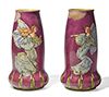 Pair of hand-decorated Doulton Lambeth pottery 'fairy' vases